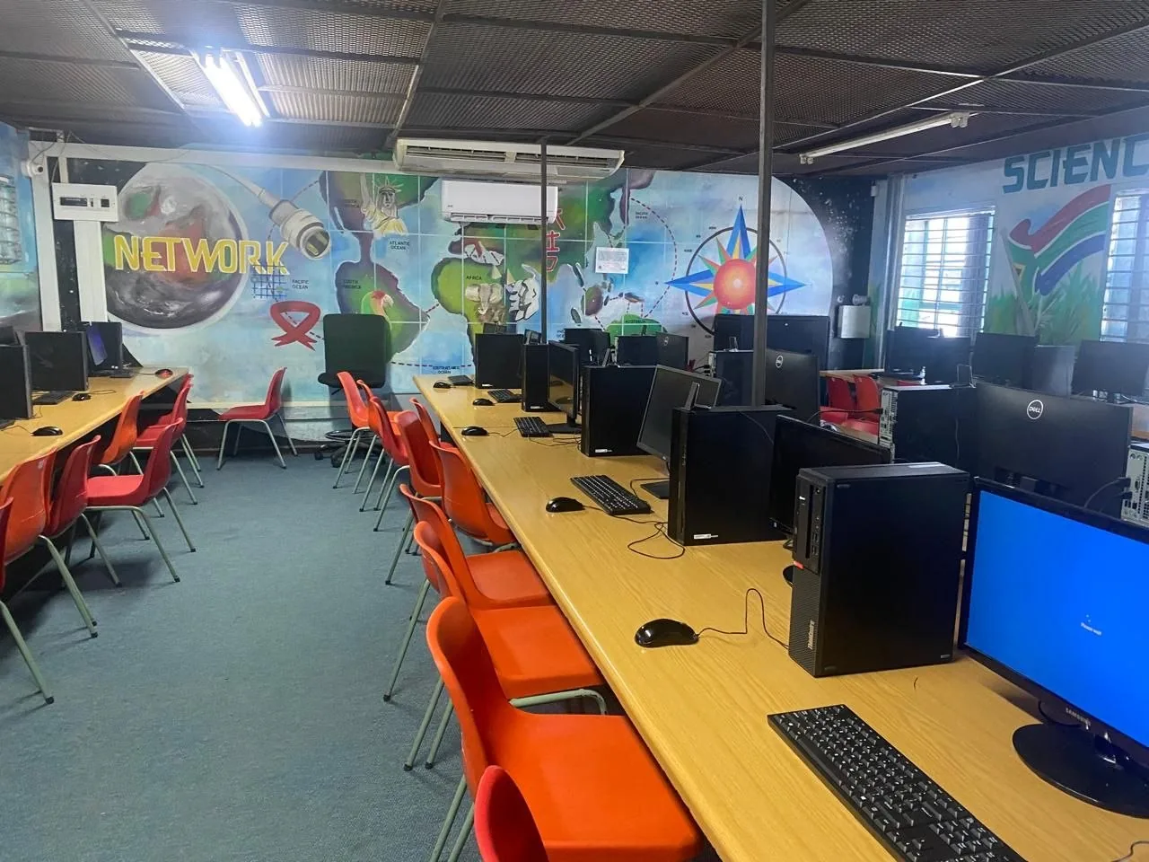 Completed school computer lab with desktop computers
