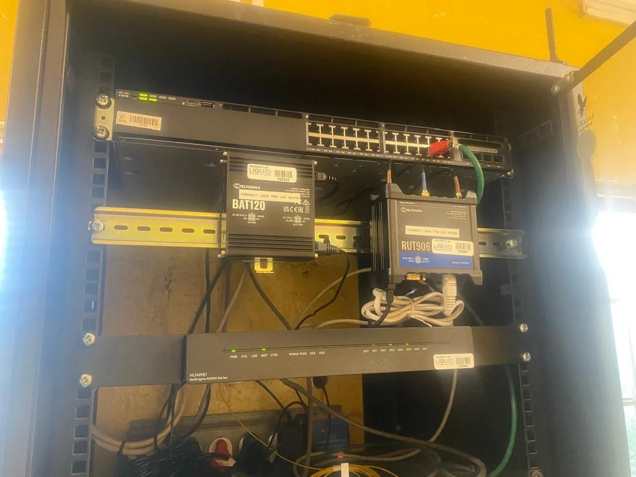 Installed network rack and networking equipment